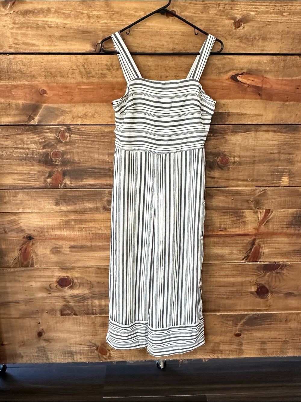 Japna Black and White Striped Sleeveless Jumpsuit